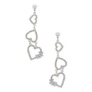 NWT New Amber Sceats Silver Triple Heart Crystal Stud Post Earrings Revolve